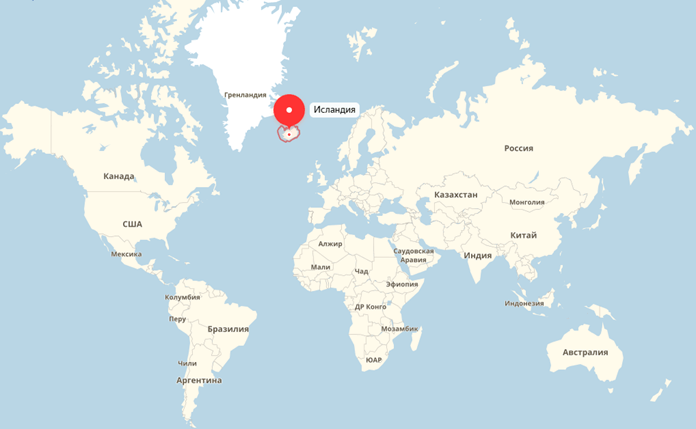 Исландия на карте мира