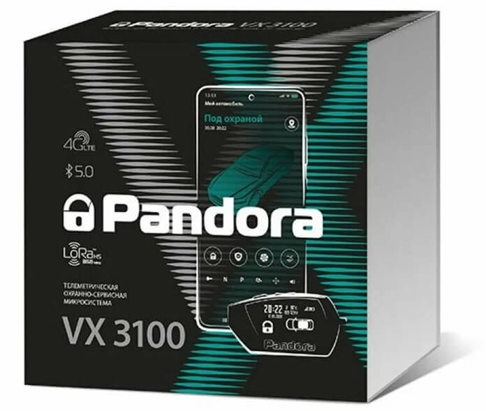 Автосигнализация Pandora VX 3100 v3 (автозапуск, LTE/GSM, Bluetooth, LoRa брелок с дисплеем, пьезосирена)